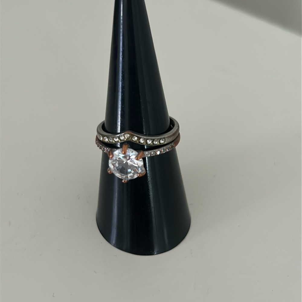 Faux diamond silver stacker ring set